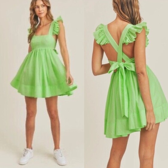 REVOLVE Dresses & Skirts - Mable Coquette Green Ruffle Sleeve Mini Dress Sz S